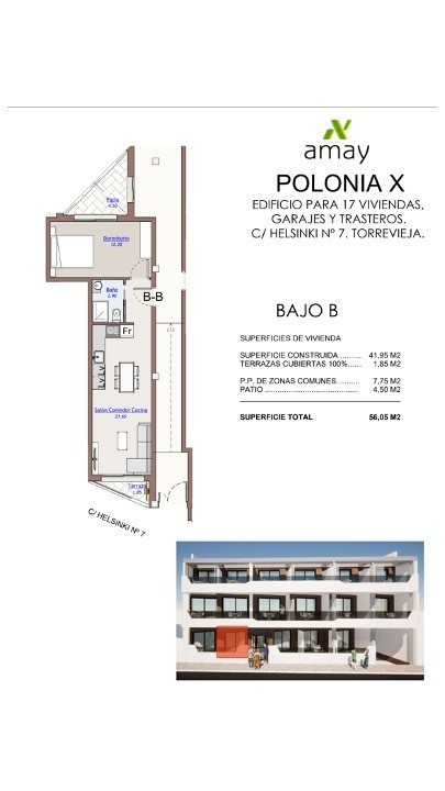 Polonia X -rakennus, vain 3 minuutin kävelymatkan päässä Los Locosin rannalta, Torreviejan keskustassa.